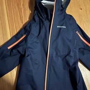 Patagonia Womens Storm Racer Jacket- Small- Navy Jacket with Orange Accents